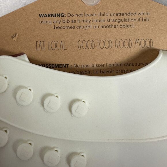 NWT Rae‎ Dunn Baby by Magenta Set of Two Silicone Bibs Eat Local Good Mood White - Picture 4 of 6
